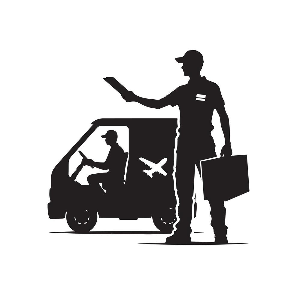 Delivery man silhouette illustration set vector