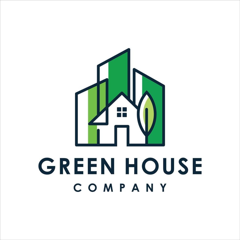 abstract green house logo design template vector