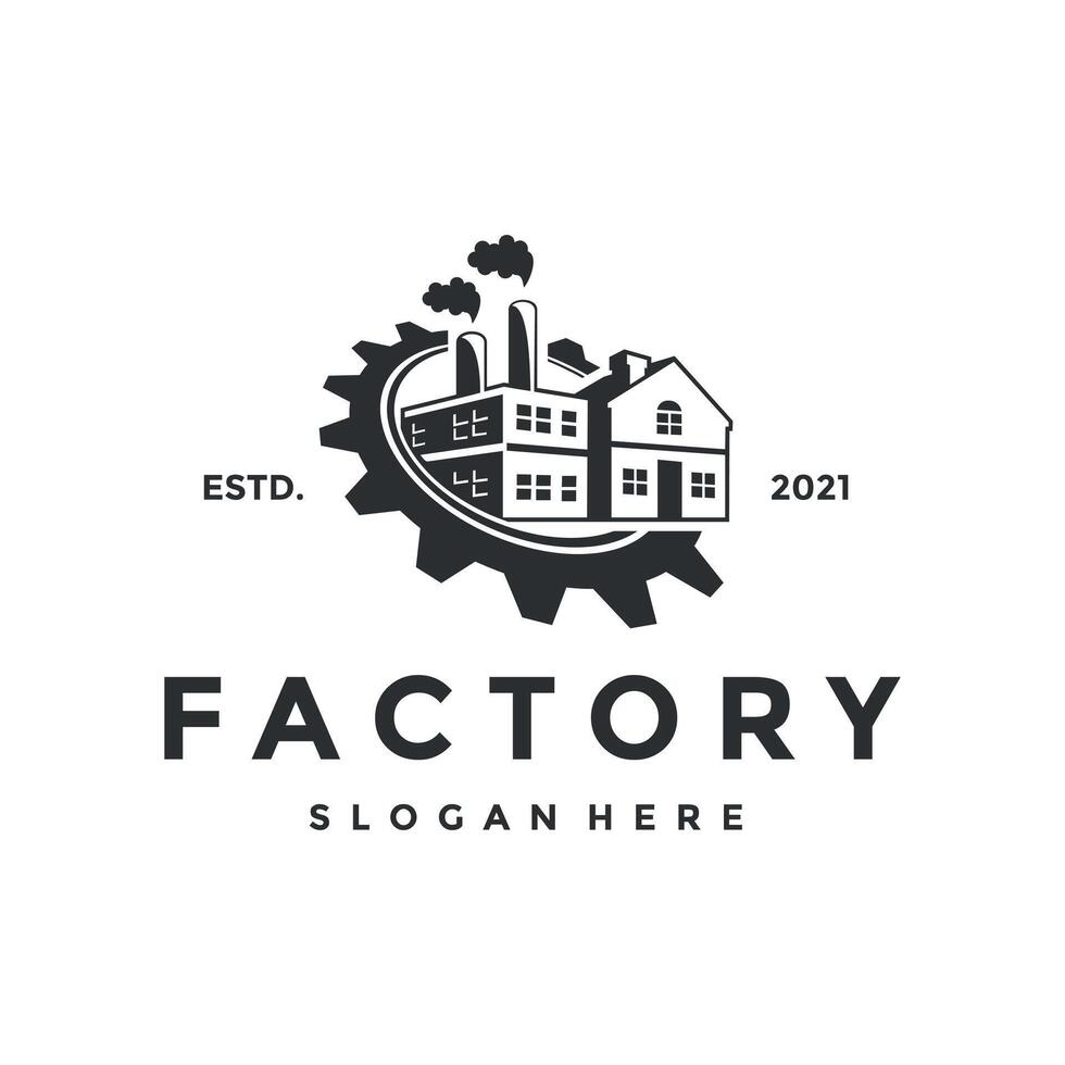 Gear factory industrial logo design template vector