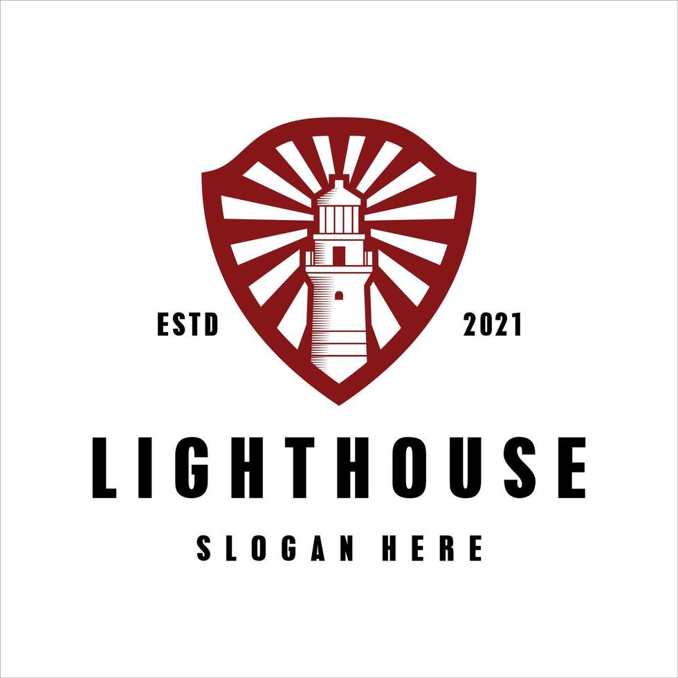 Lighthouse with shield logo design template vector