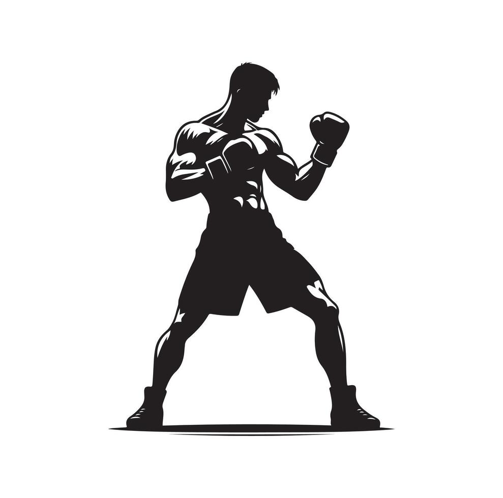 un Boxer estar con actitud silueta ilustración vector