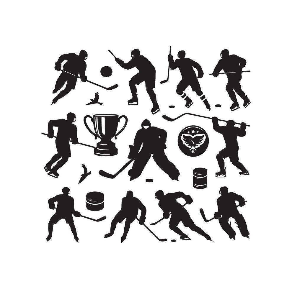 ice hockey player silhouettes icon logo illustration vector