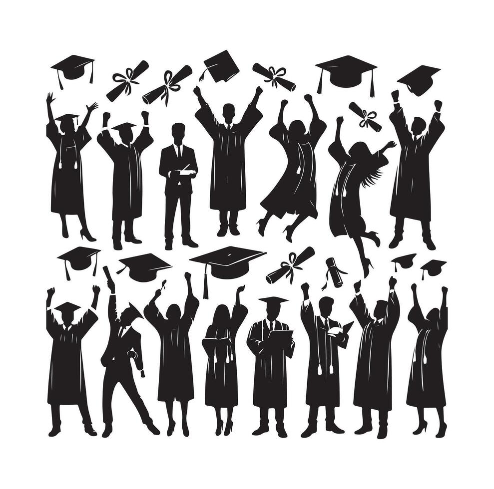 Graduate students celebration collection set in different pose vector