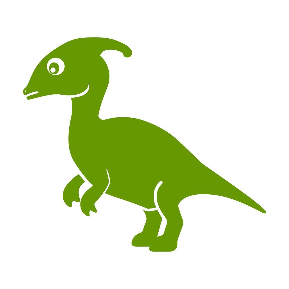 Vibrant green Parasaurolophus silhouette standing solo, suggesting a tranquil ancient environment. vector