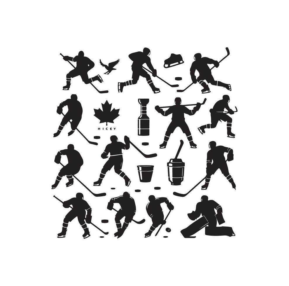 ice hockey player silhouettes icon logo illustration vector