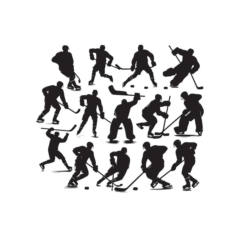 ice hockey player silhouettes icon logo illustration. vector