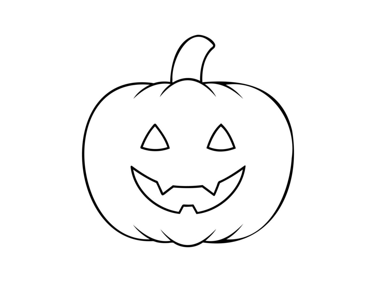 Black outline of smiling Halloween pumpkin. Illustration. Friendly Jack-o-lantern. Isolated on white background. Concept of Halloween, festive decor, autumn celebration, October tradition. Icon. vector