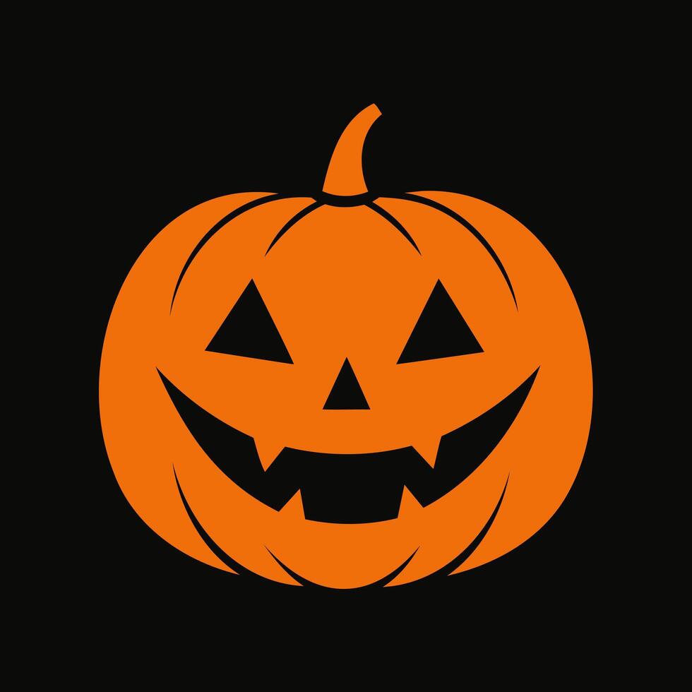 naranja silueta de sonriente Víspera de Todos los Santos calabaza. ilustración. jack-o-lantern. aislado en negro antecedentes concepto de Víspera de Todos los Santos, festivo decoración, otoño celebracion, octubre tradición. icono. vector