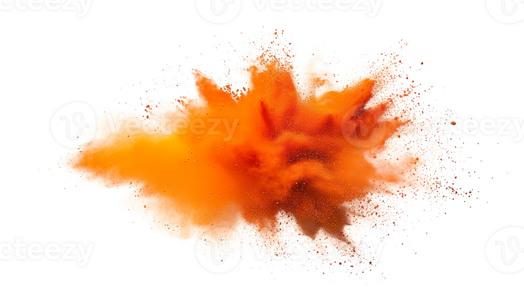 Orange ginger color powder dust explosion transparent background isolated graphic resource. Celebration, colorful festival, run or party element png