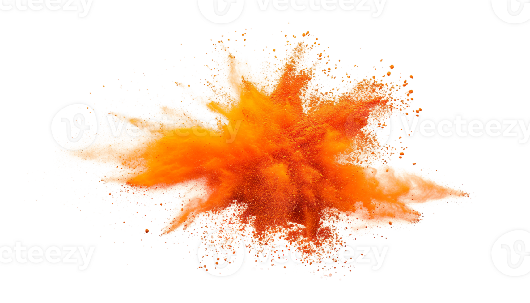 Orange ginger color powder dust explosion transparent background isolated graphic resource. Celebration, colorful festival, run or party element png