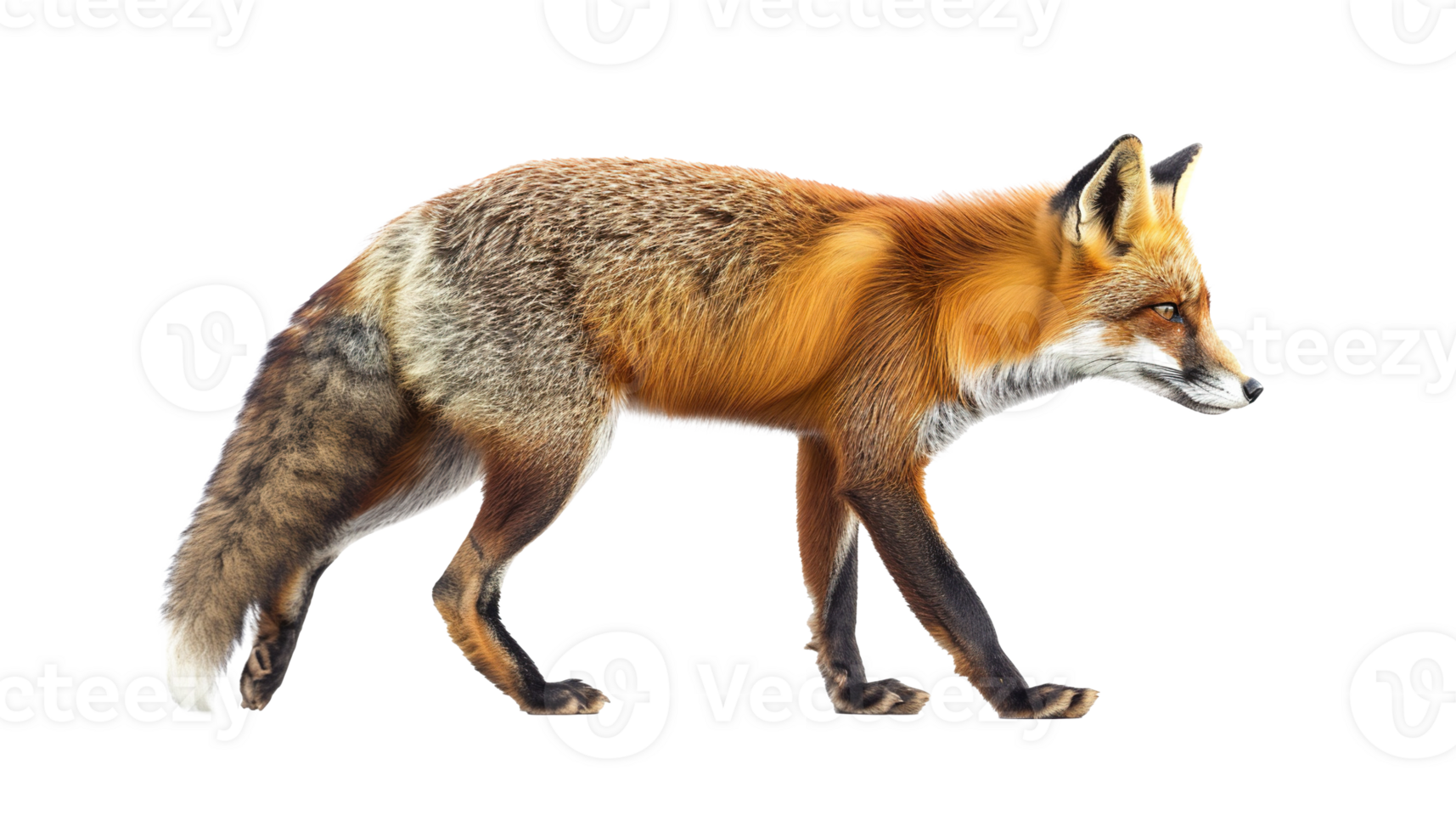 furry red fox walking profile side view transparent background isolated graphic resource png