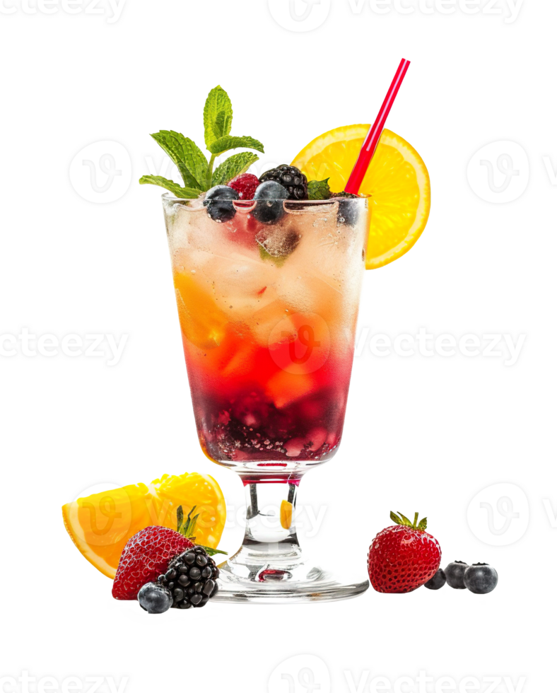 colorful refreshing cold summer cocktail with ice and citrus fruit transparent background isolated graphic resource png
