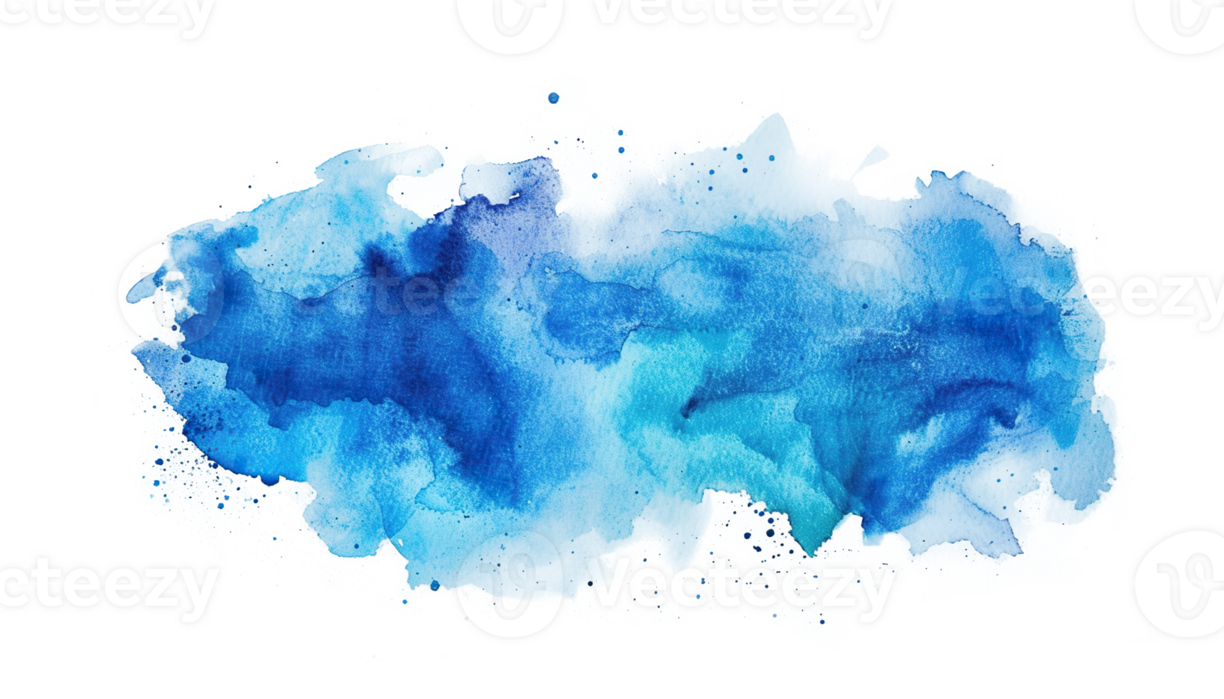 Abstract blue watercolor paint brush stroke flow texture transparent background isolated graphic resource. Vibrant azure, cyan, cerulean color art shape png