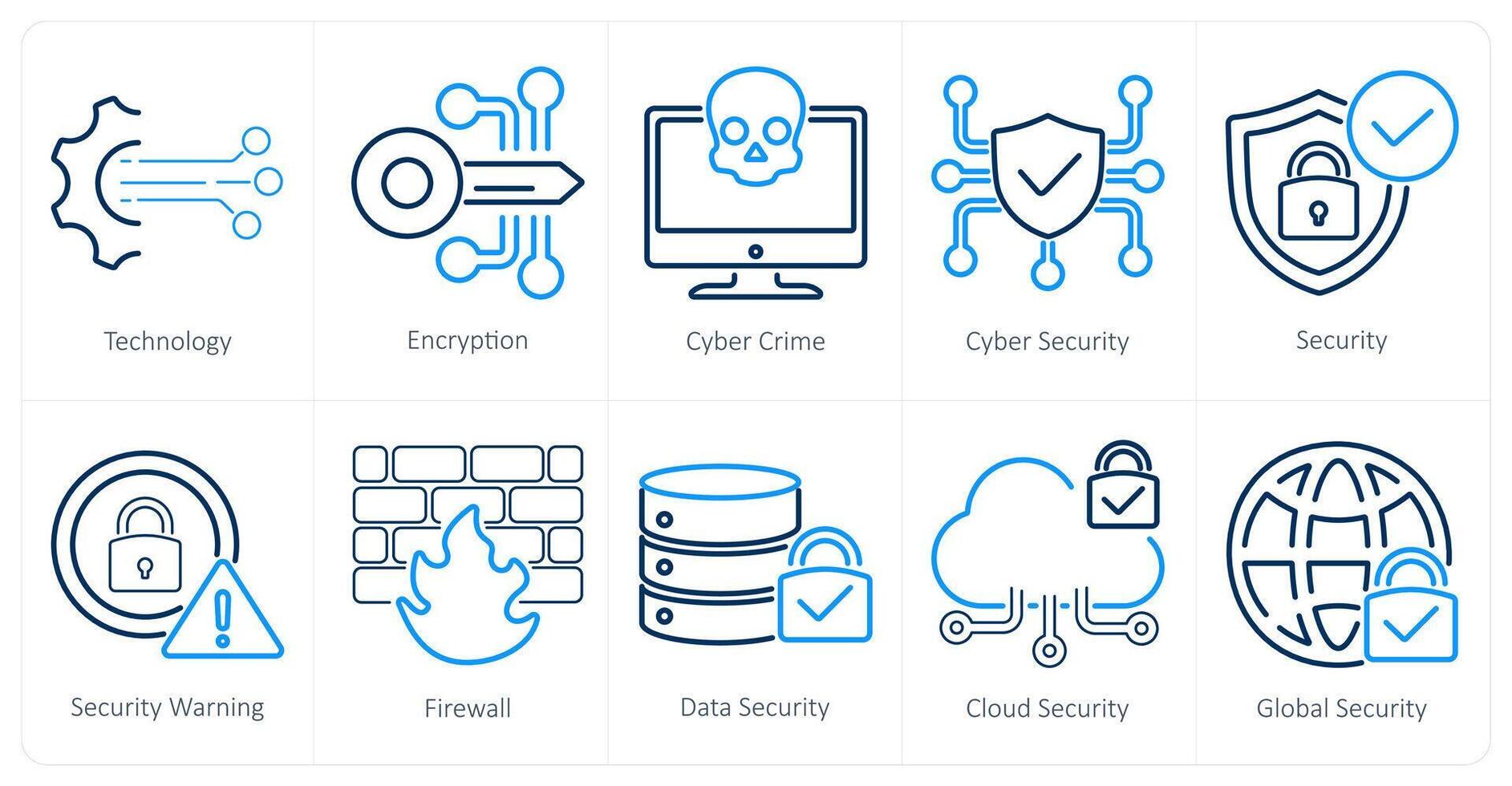 A set of 10 cyber security icons as technology, encryption, cyber crime vector