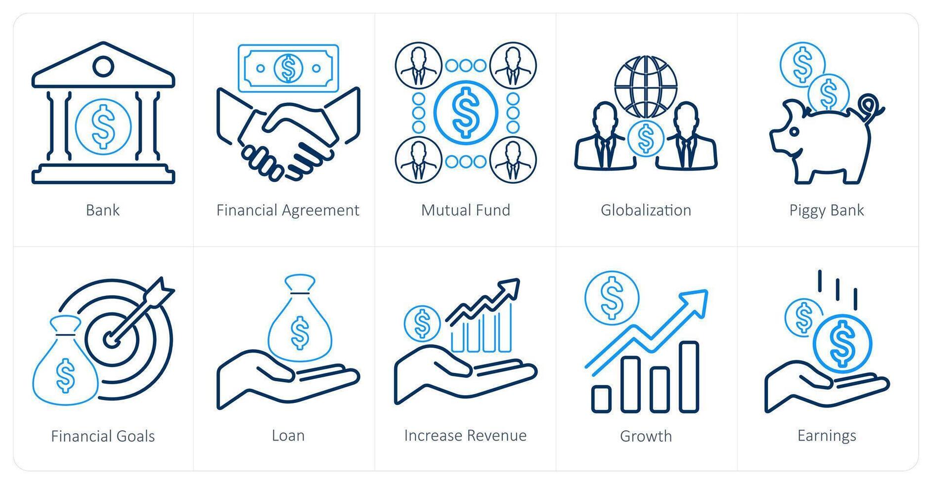 A set of 10 finance icons as bank, financial agreement, mutual funds vector