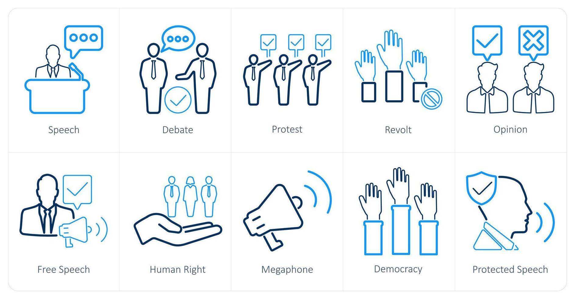 A set of 10 freedom of speech icons as speech, debate, protest vector