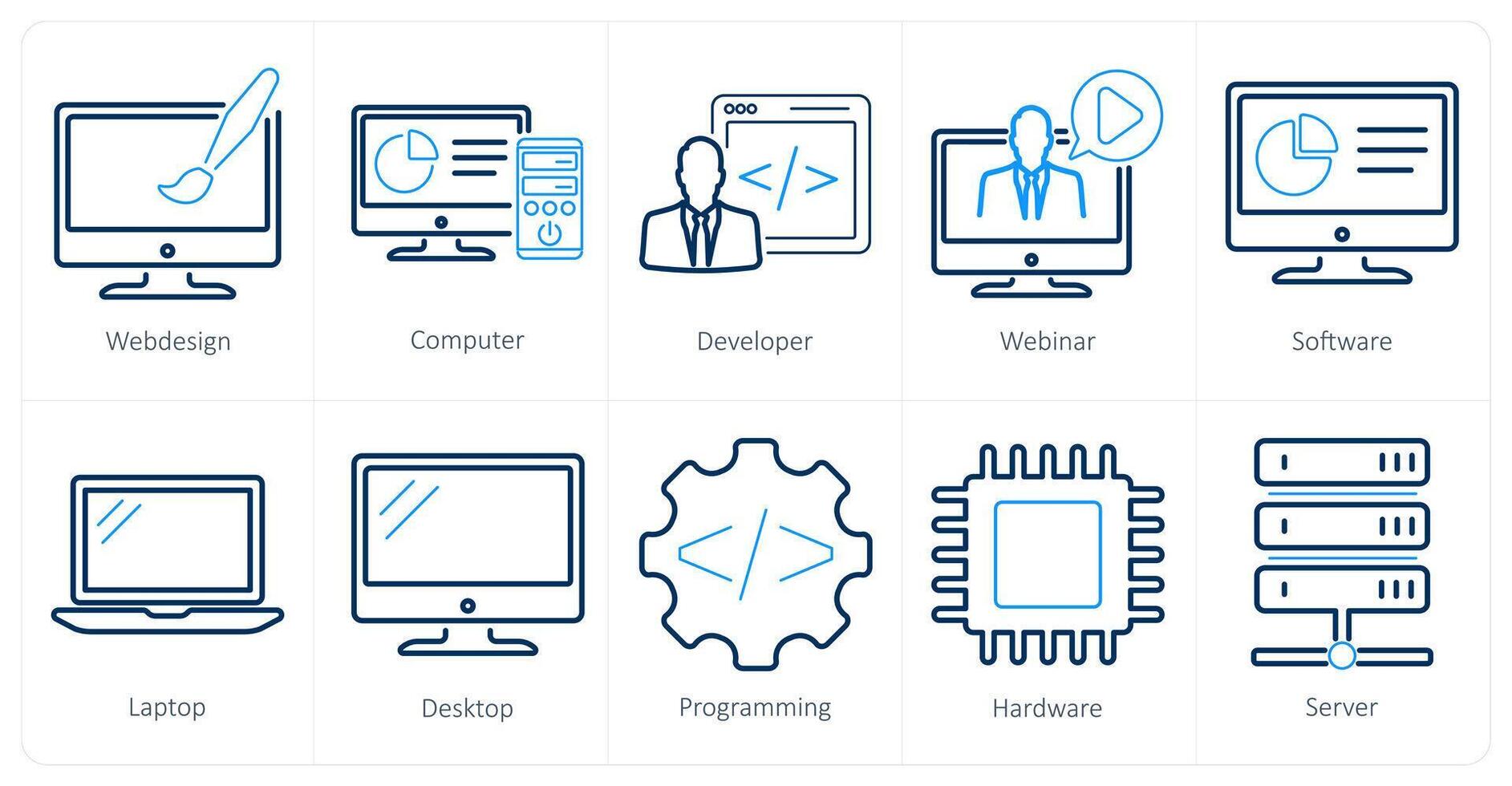 A set of 10 internet computer icons as web design, computer, developer vector