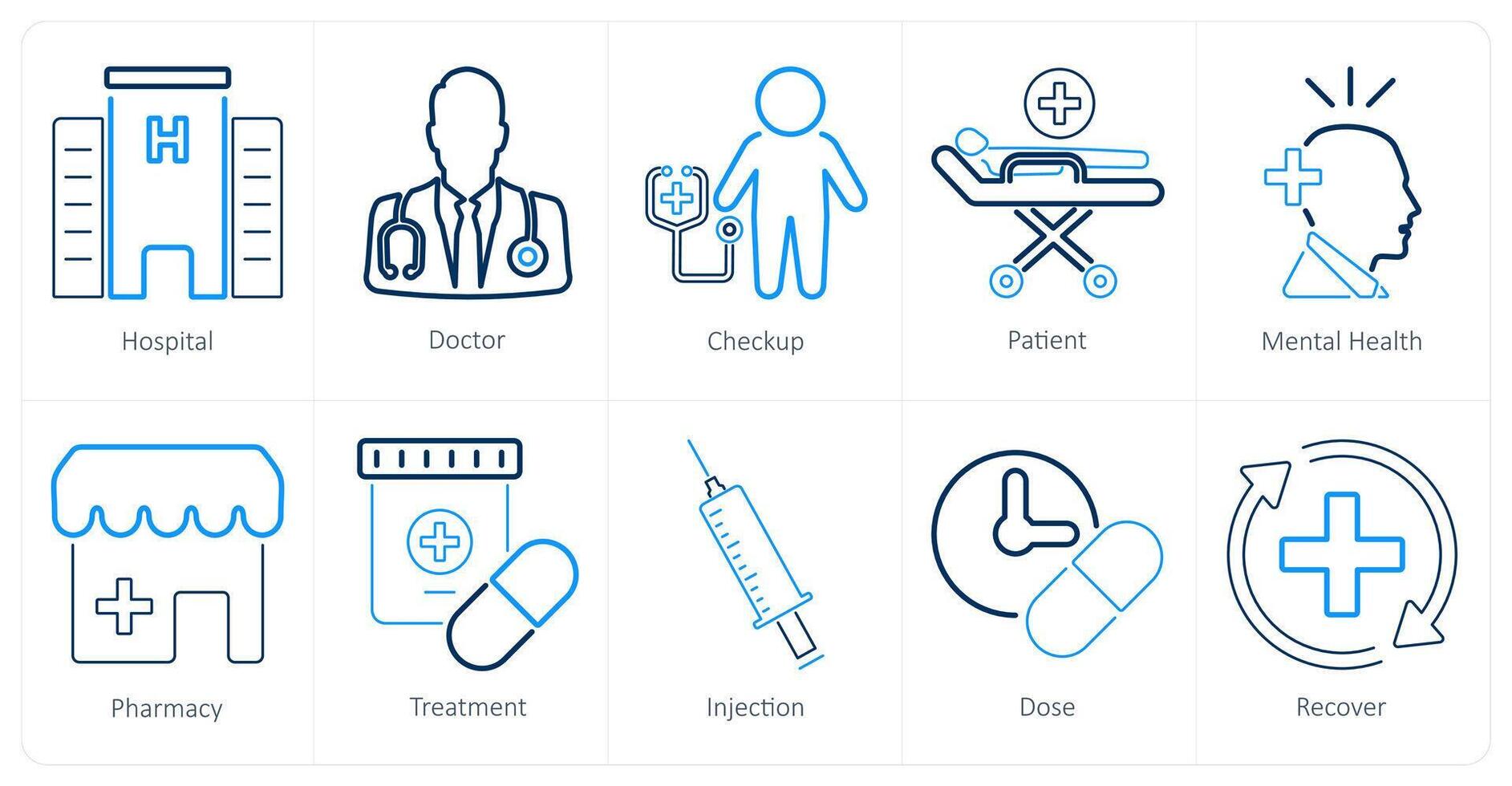 A set of 10 health checkup icons as hospital, doctor, checkup vector
