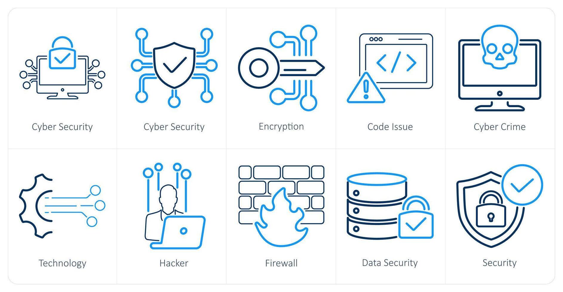 A set of 10 cyber security icons as cyber security, encryption, code issue vector