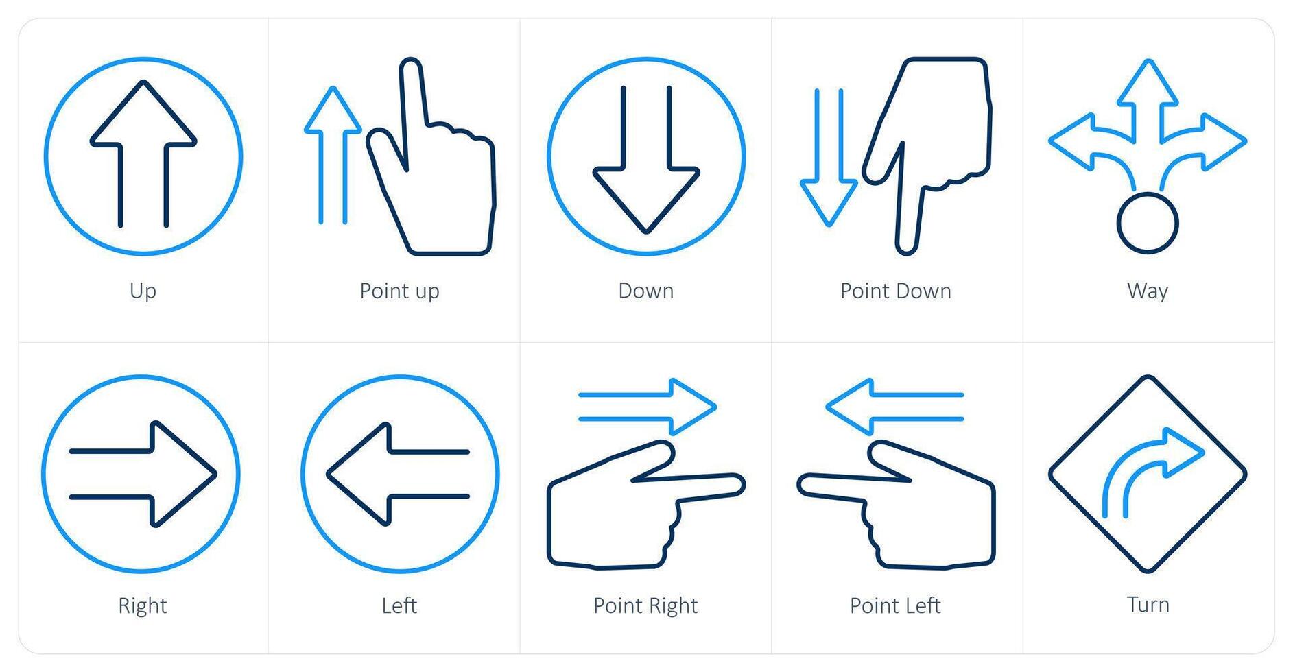 un conjunto de 10 dirección íconos como arriba, punto arriba, abajo vector