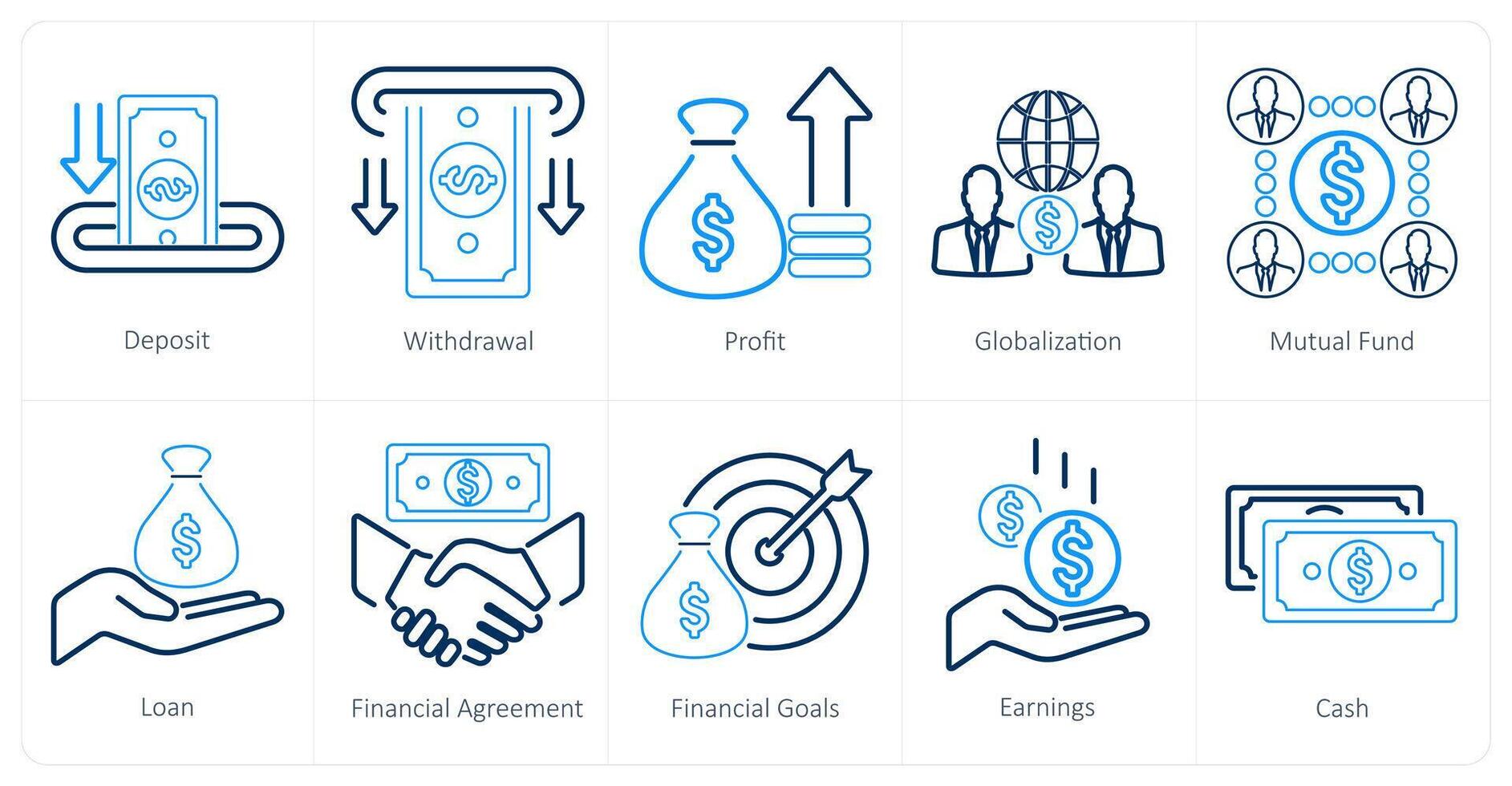 A set of 10 finance icons as deposit, withdrawal, profit vector