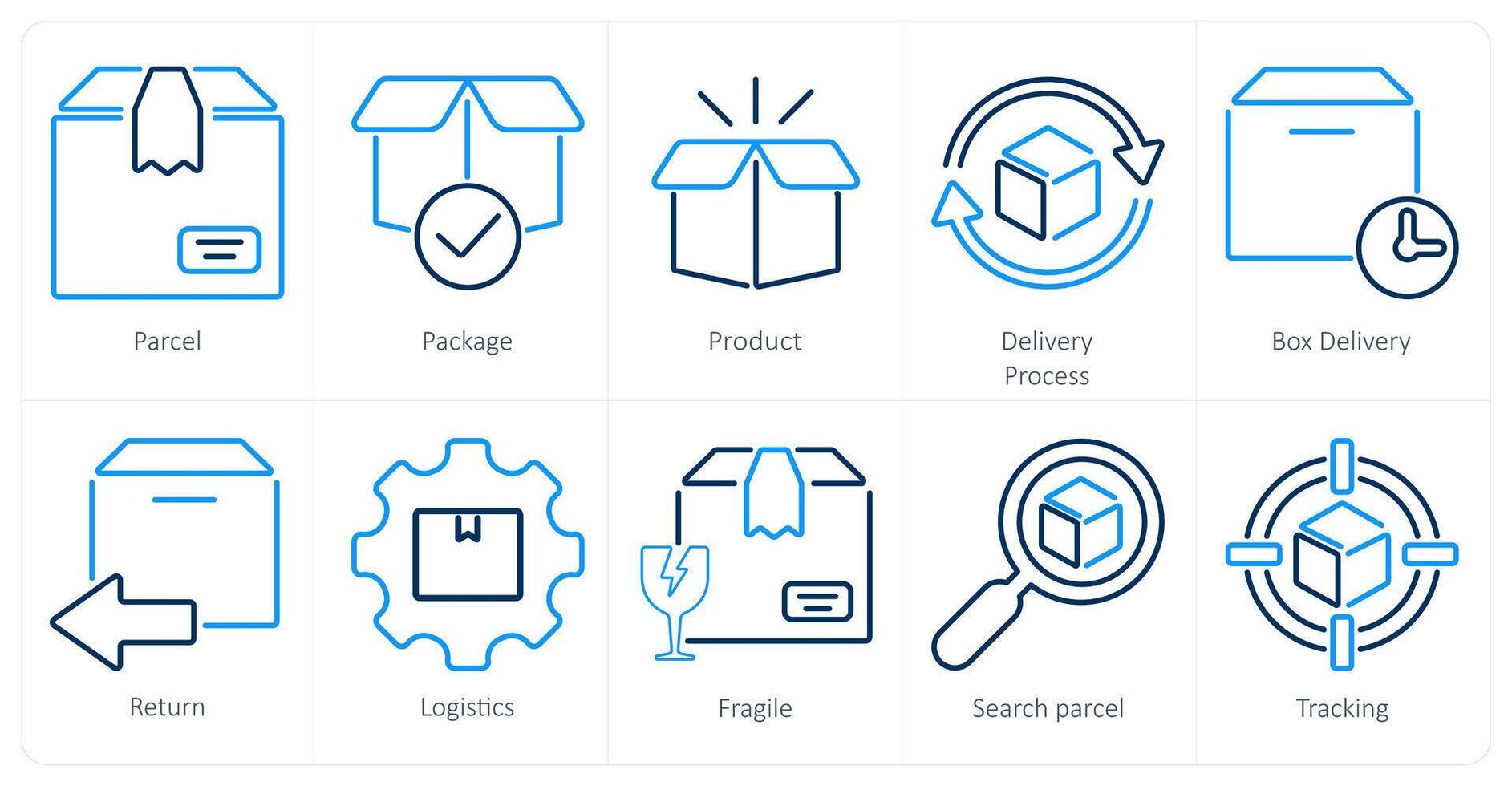 A set of 10 delivery icons as parcel, package, product vector