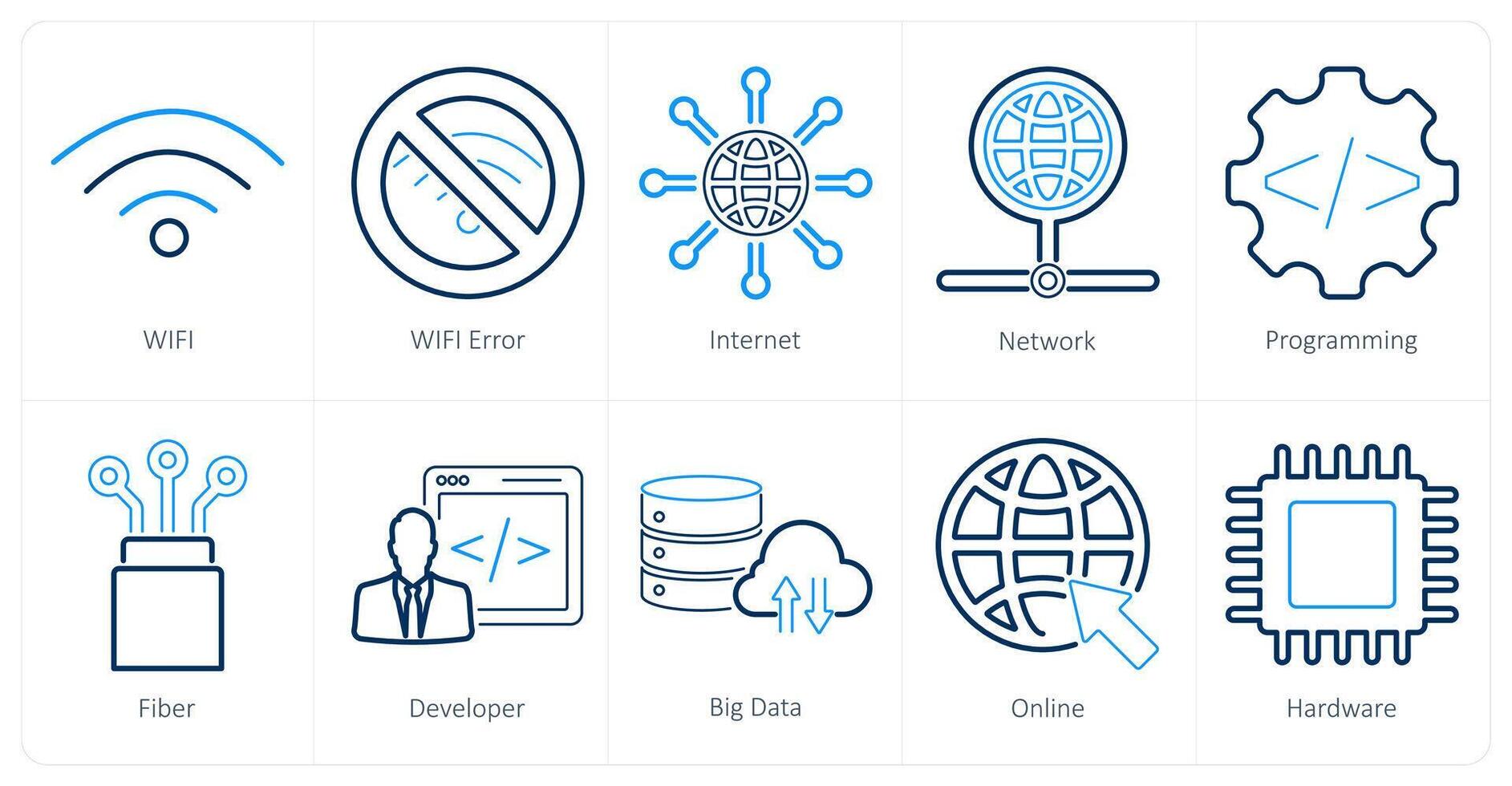 A set of 10 internet computer icons as wifi, wifi error, internet vector