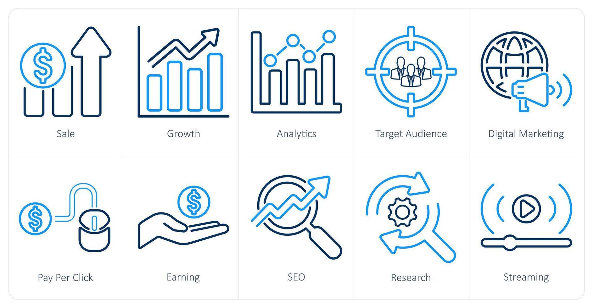 A set of 10 digital marketing icons as sale, growth, analytics vector