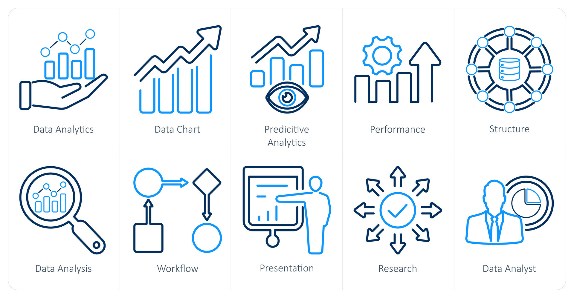 A set of 10 data analytics icons as data analytics, data chart ...
