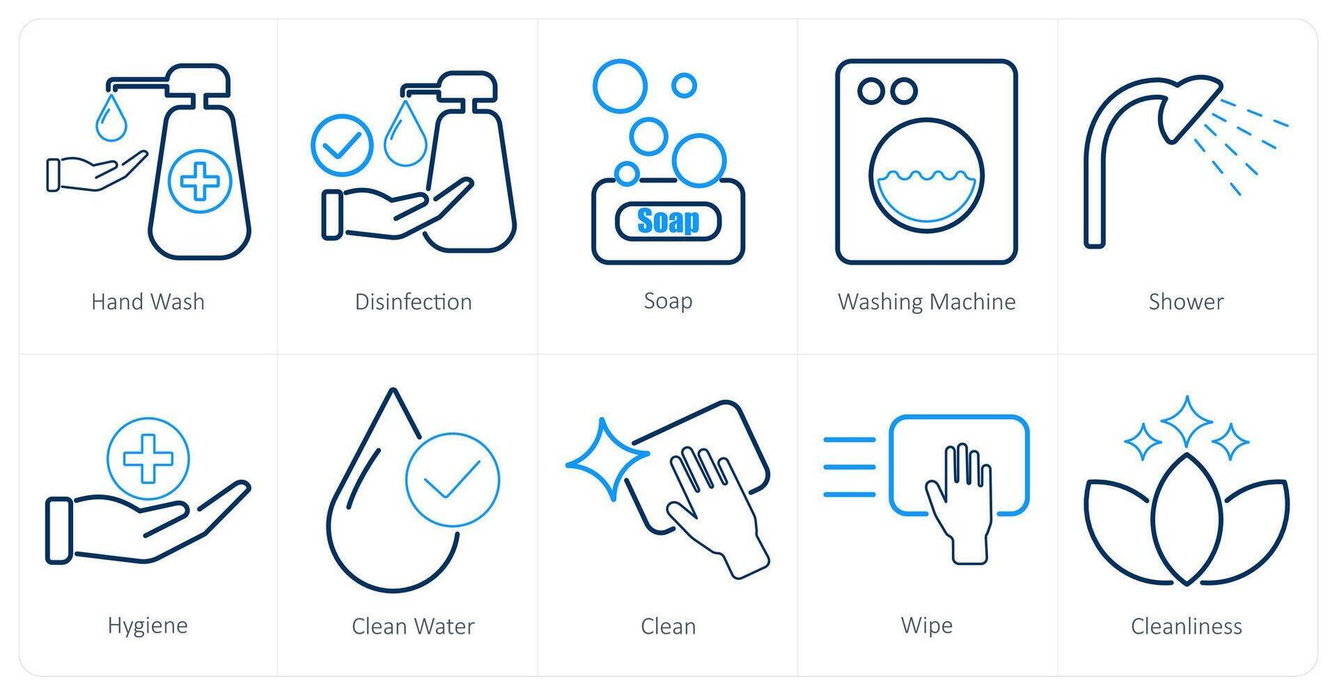 A set of 10 hygiene icons as hand wash, disinfection, soap vector