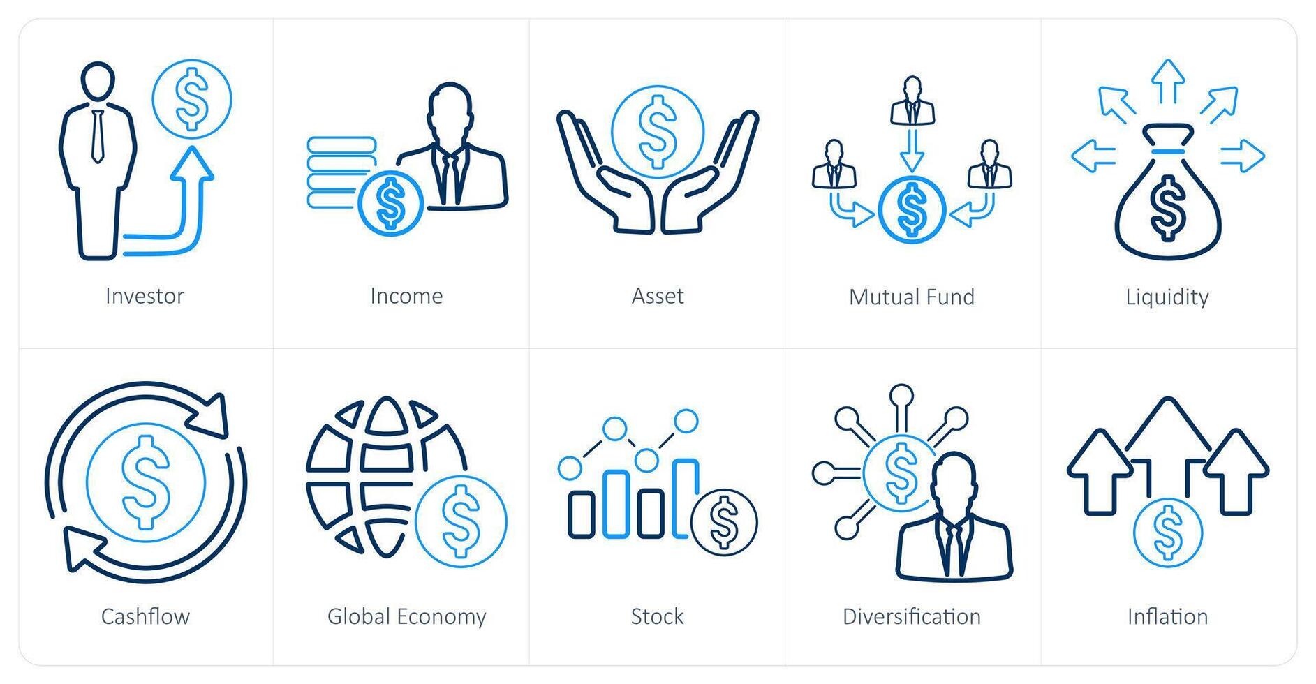 un conjunto de 10 inversión íconos como inversor, ingreso, activo vector