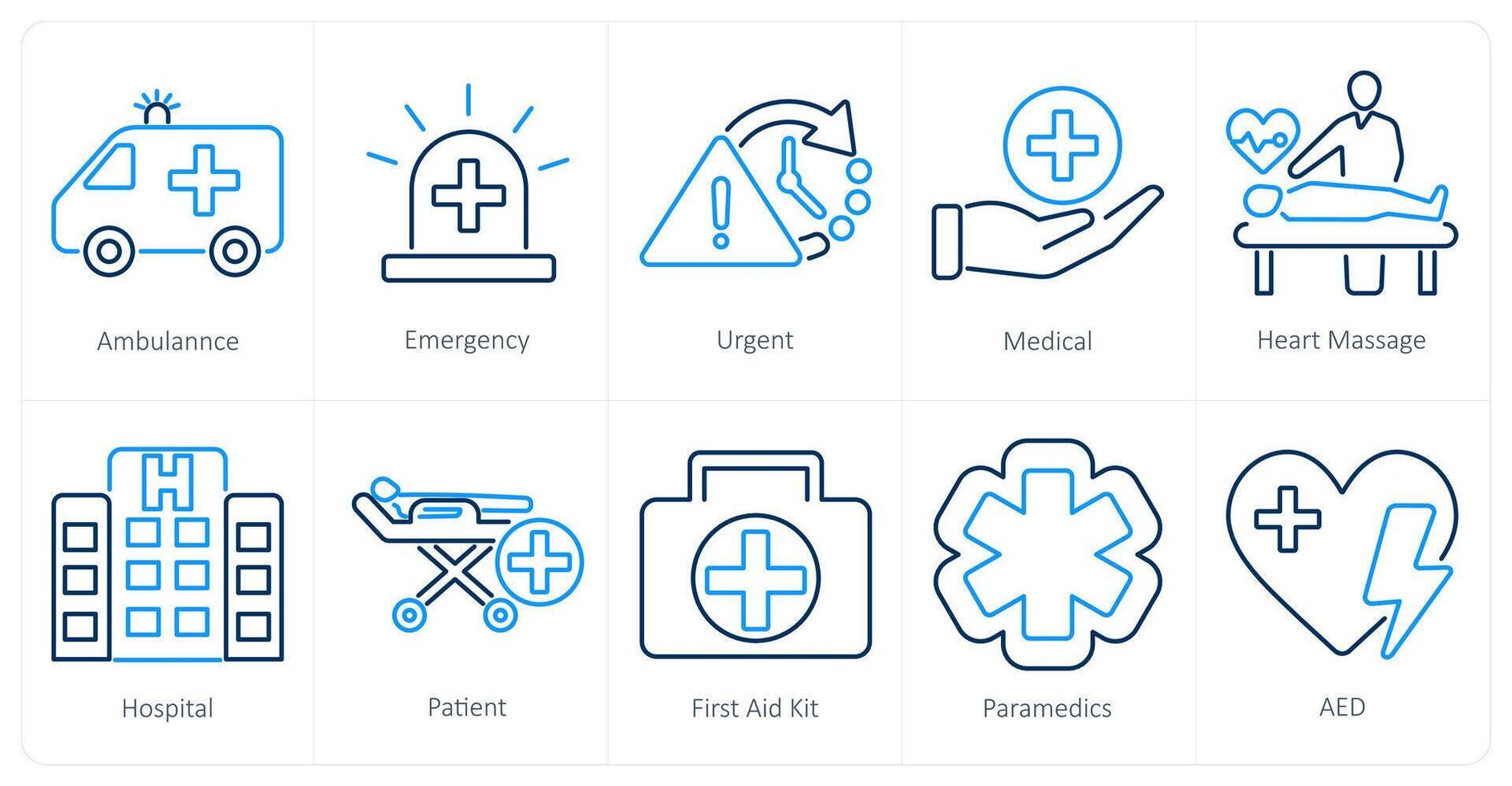 A set of 10 emergency icons as ambulance, emergency, urgent vector