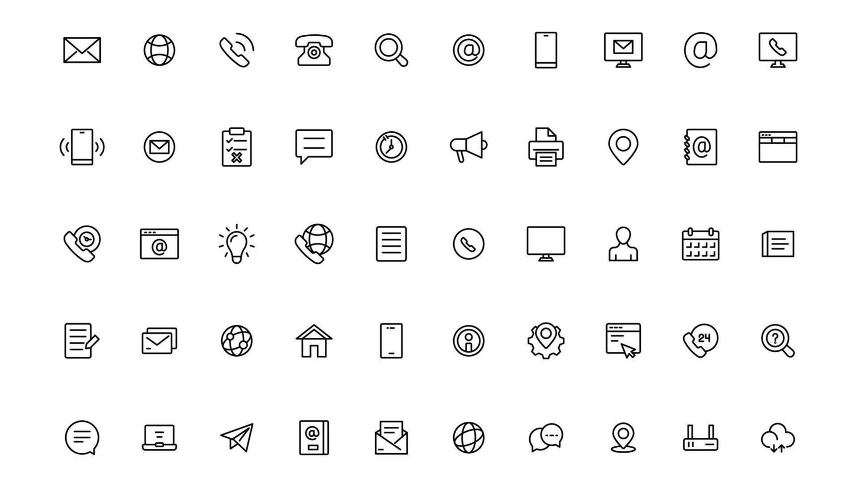 Contact icon set. Thin line Contact icons set. Contact symbols - Phone, mail, fax, info, e-mail, support.Out line icon. vector