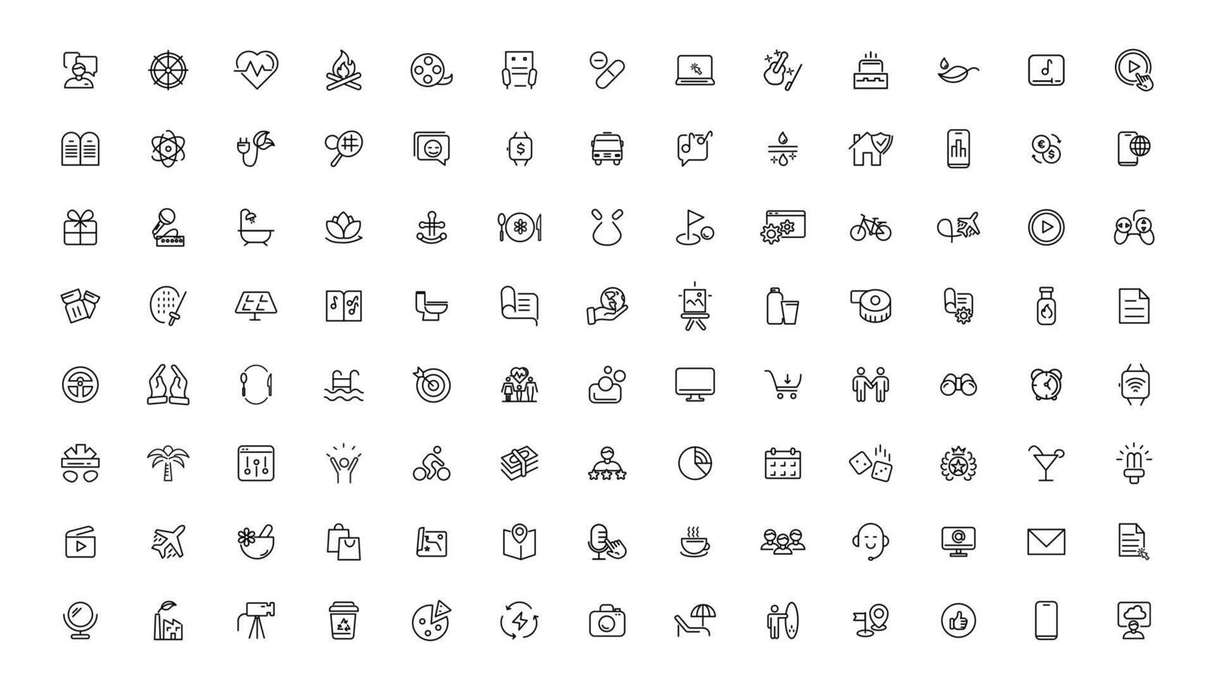 Set of thin line Lifestyle and Entertainment icon set, simple outline icons collection, Pixel Perfect icons, Simple illustration vector