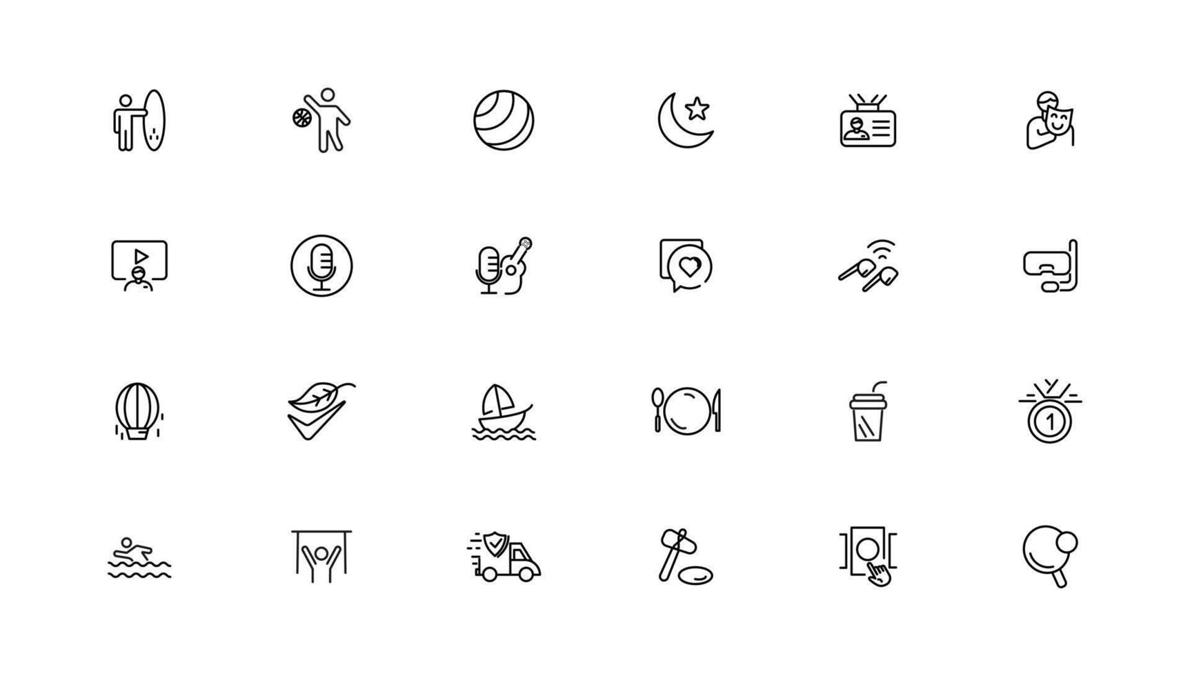 Set of thin line Lifestyle and Entertainment icon set, simple outline icons collection, Pixel Perfect icons, Simple illustration vector