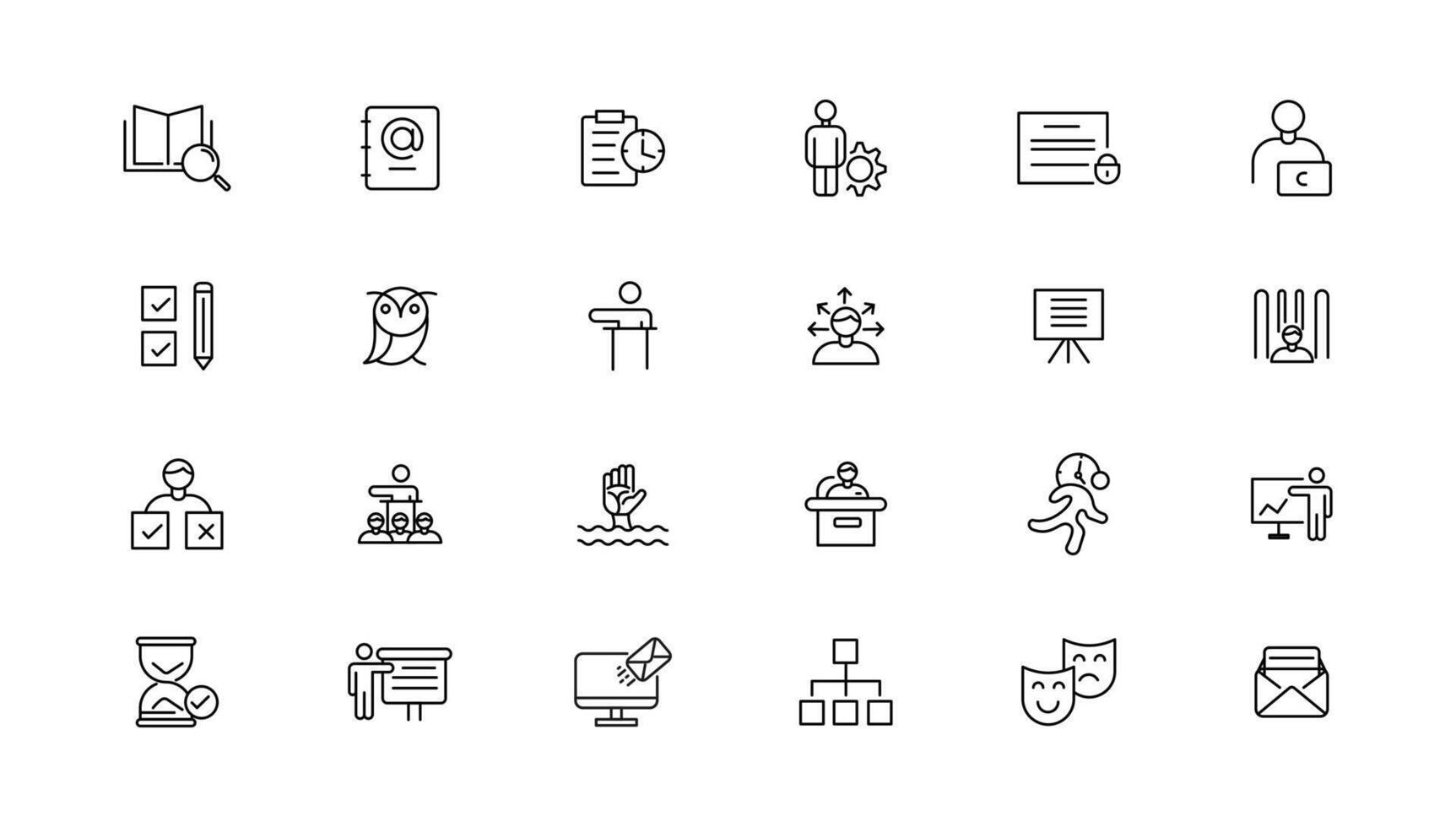 Teamwork and education linear icons collection.Set of thin line web icon set, simple outline icons collection, Pixel Perfect icons, Simple illustration. vector