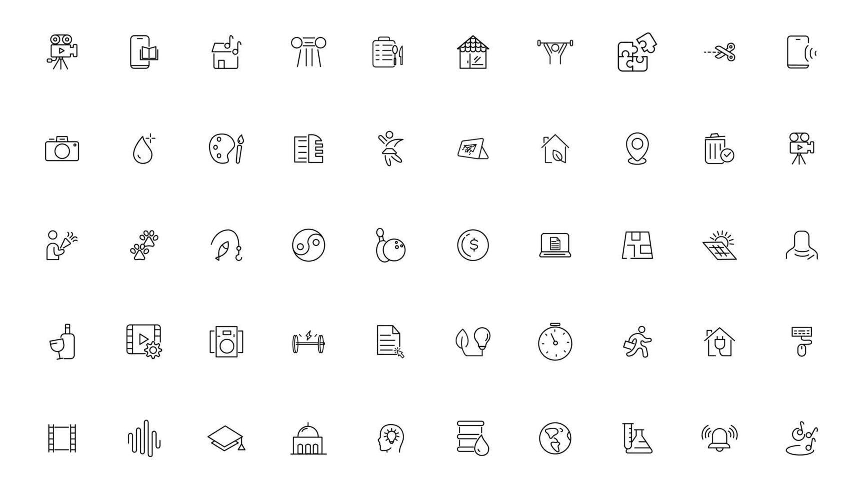 Set of thin line Lifestyle and Entertainment icon set, simple outline icons collection, Pixel Perfect icons, Simple illustration vector