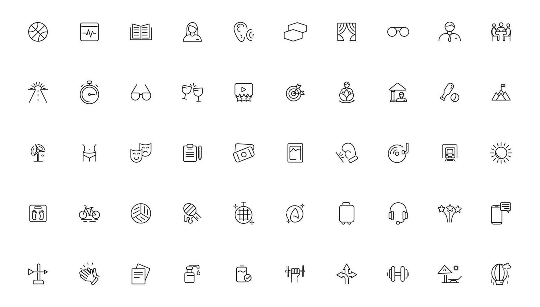 Set of thin line Lifestyle and Entertainment icon set, simple outline icons collection, Pixel Perfect icons, Simple illustration vector