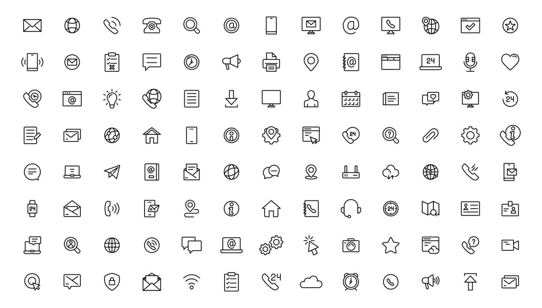 Contact icon set. Thin line Contact icons set. Contact symbols - Phone, mail, fax, info, e-mail, support.Out line icon. vector