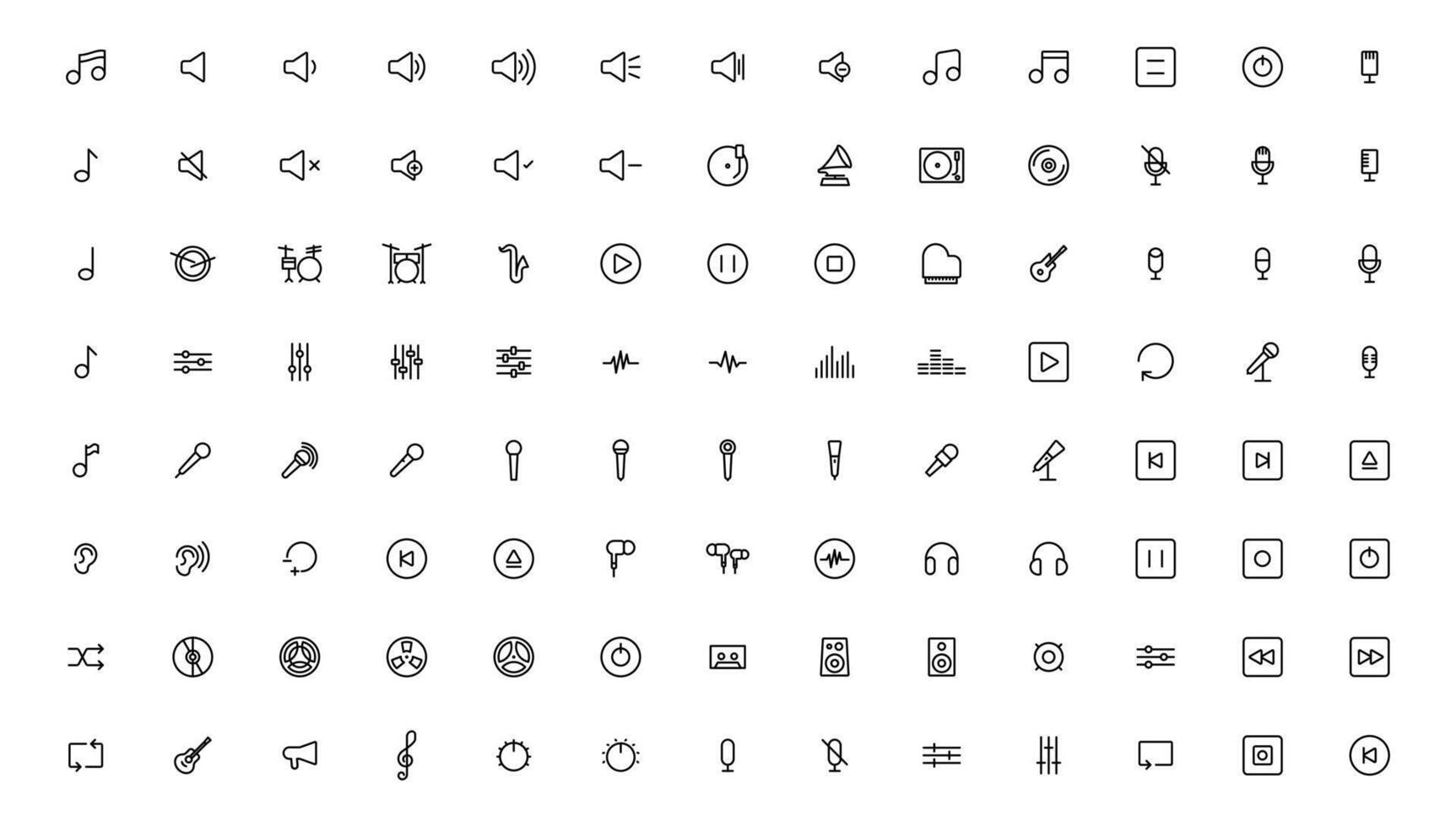 Media player icons collection. player icons. Cinema icon.Music icon. Outline icon. vector