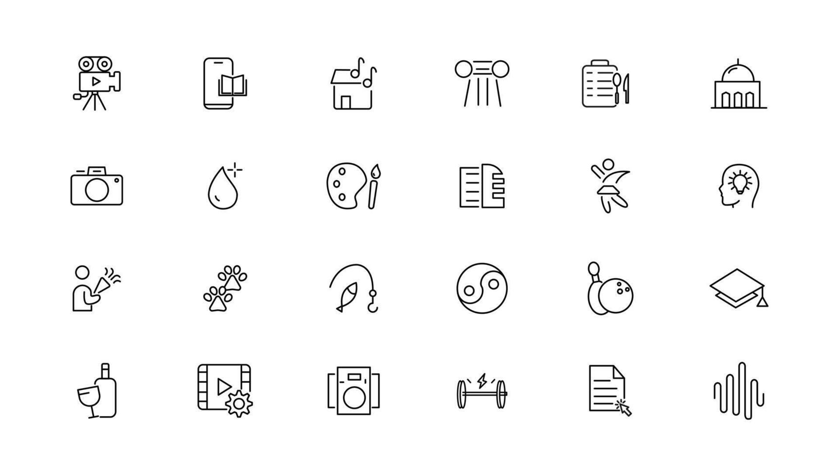 Set of thin line Lifestyle and Entertainment icon set, simple outline icons collection, Pixel Perfect icons, Simple illustration vector