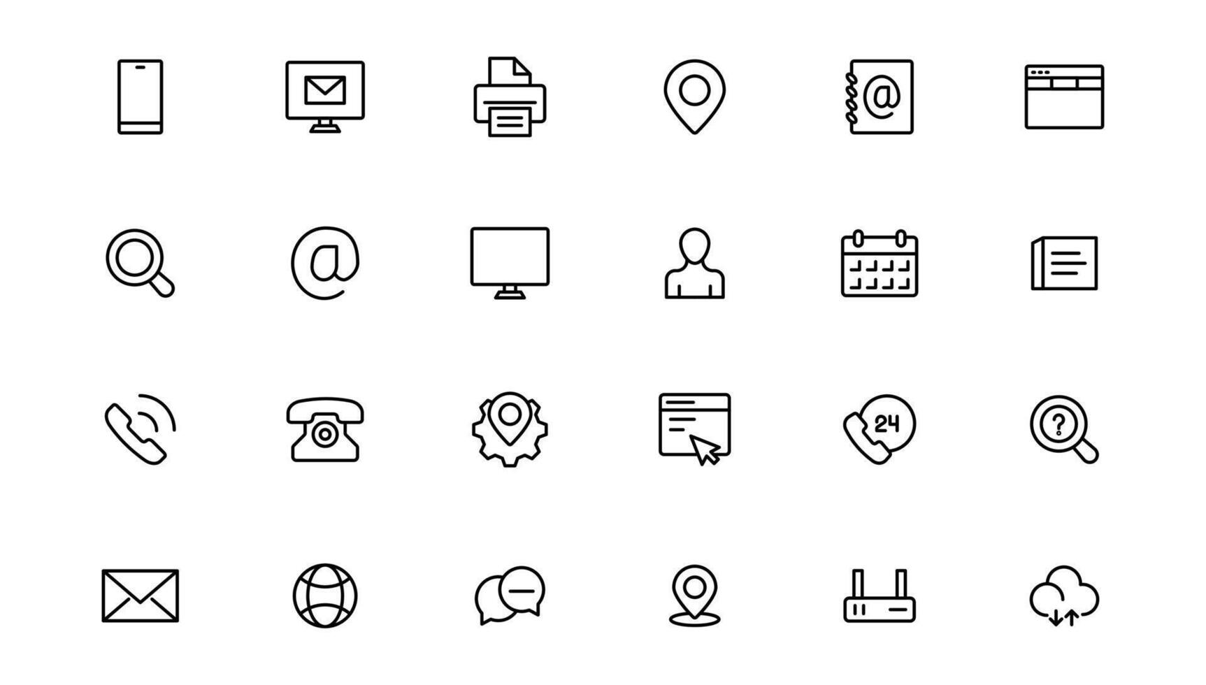 Contact icon set. Thin line Contact icons set. Contact symbols - Phone, mail, fax, info, e-mail, support.Out line icon. vector