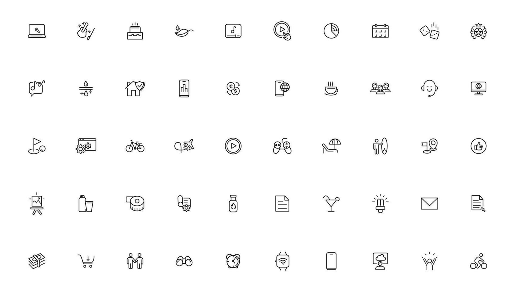 Set of thin line Lifestyle and Entertainment icon set, simple outline icons collection, Pixel Perfect icons, Simple illustration vector