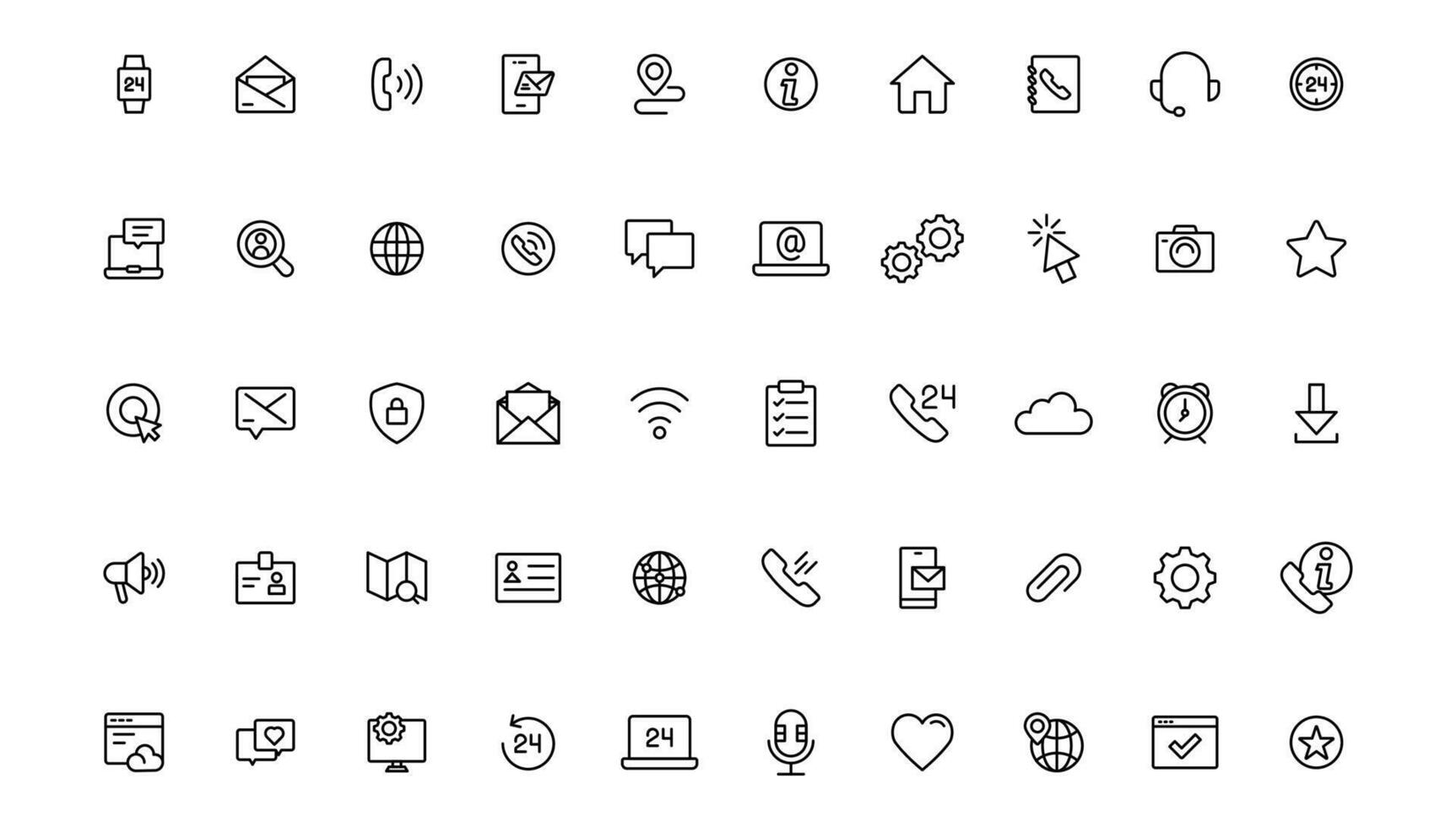 Contact icon set. Thin line Contact icons set. Contact symbols - Phone, mail, fax, info, e-mail, support.Out line icon. vector