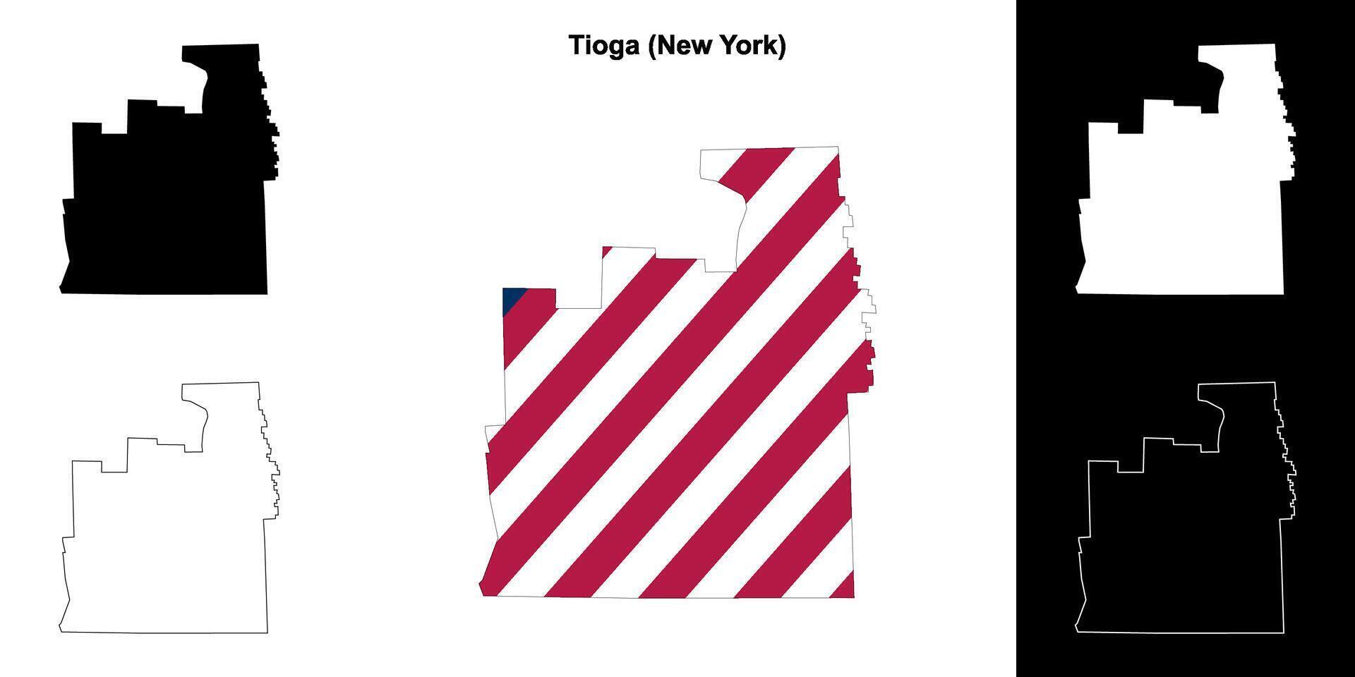 Tioga County, New York outline map set vector