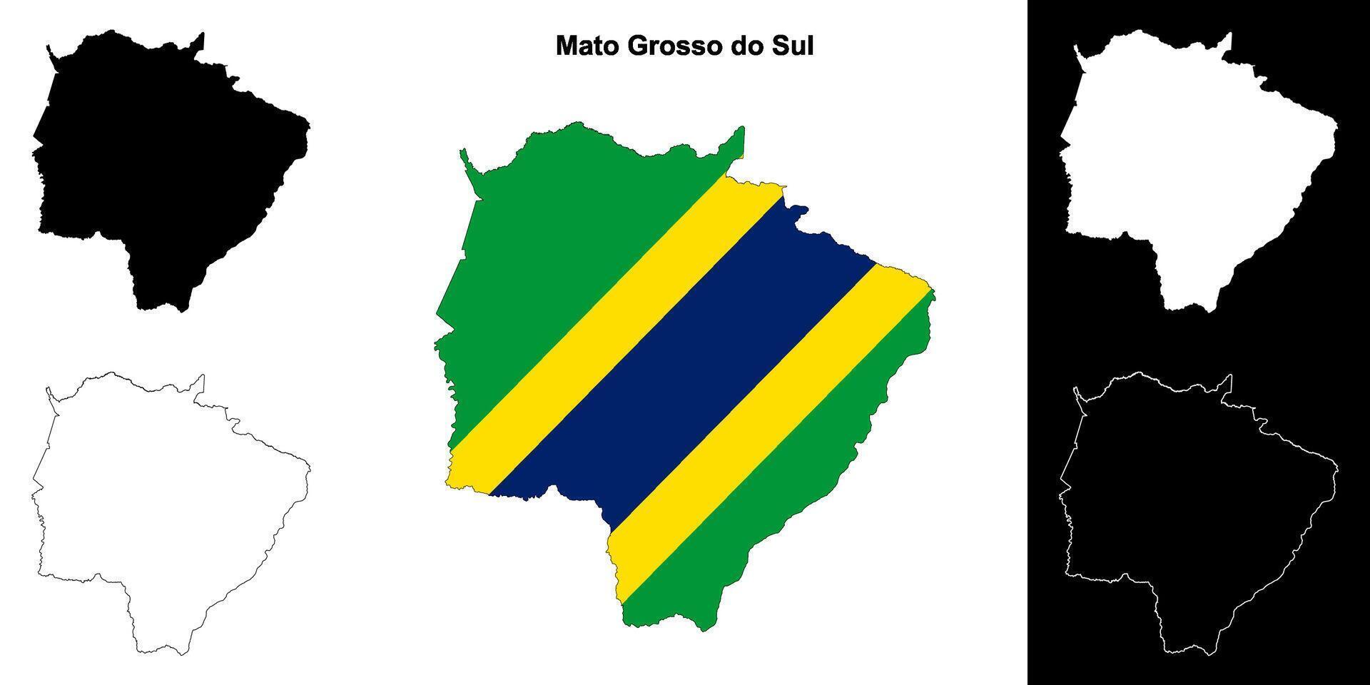Mato Grosso do Sul state outline map set vector