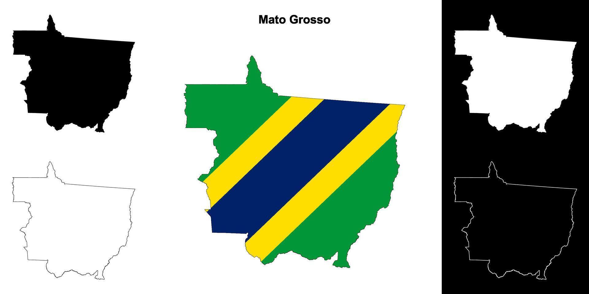 Mato Grosso state outline map set vector