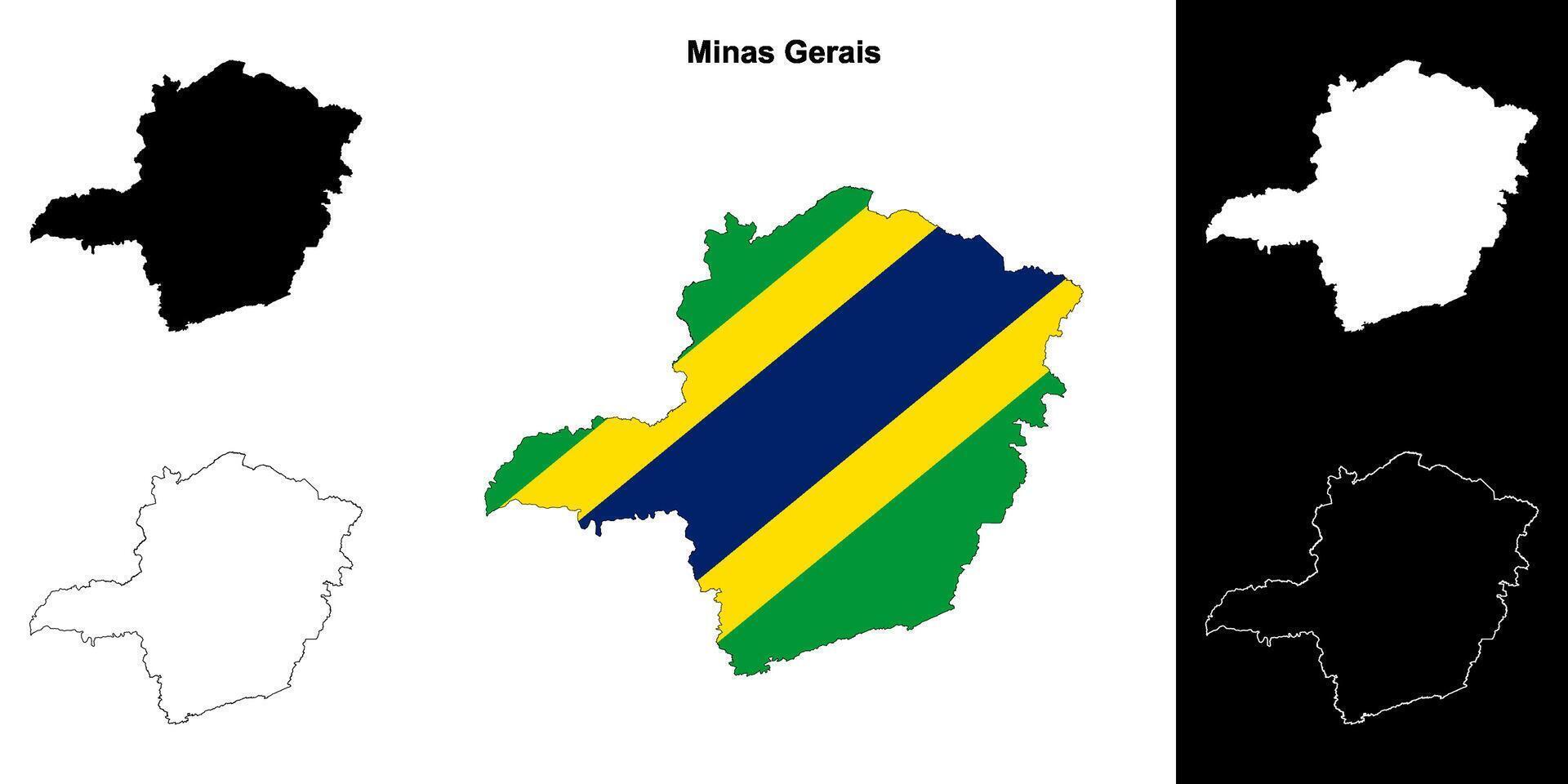 Minas Gerais state outline map set vector