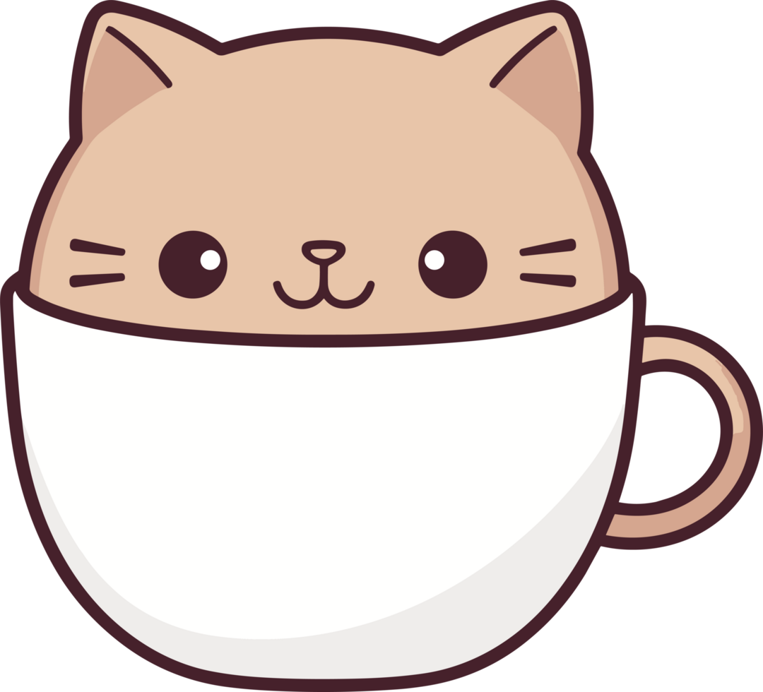 Cute cat in coffee cup clipart design illustration png