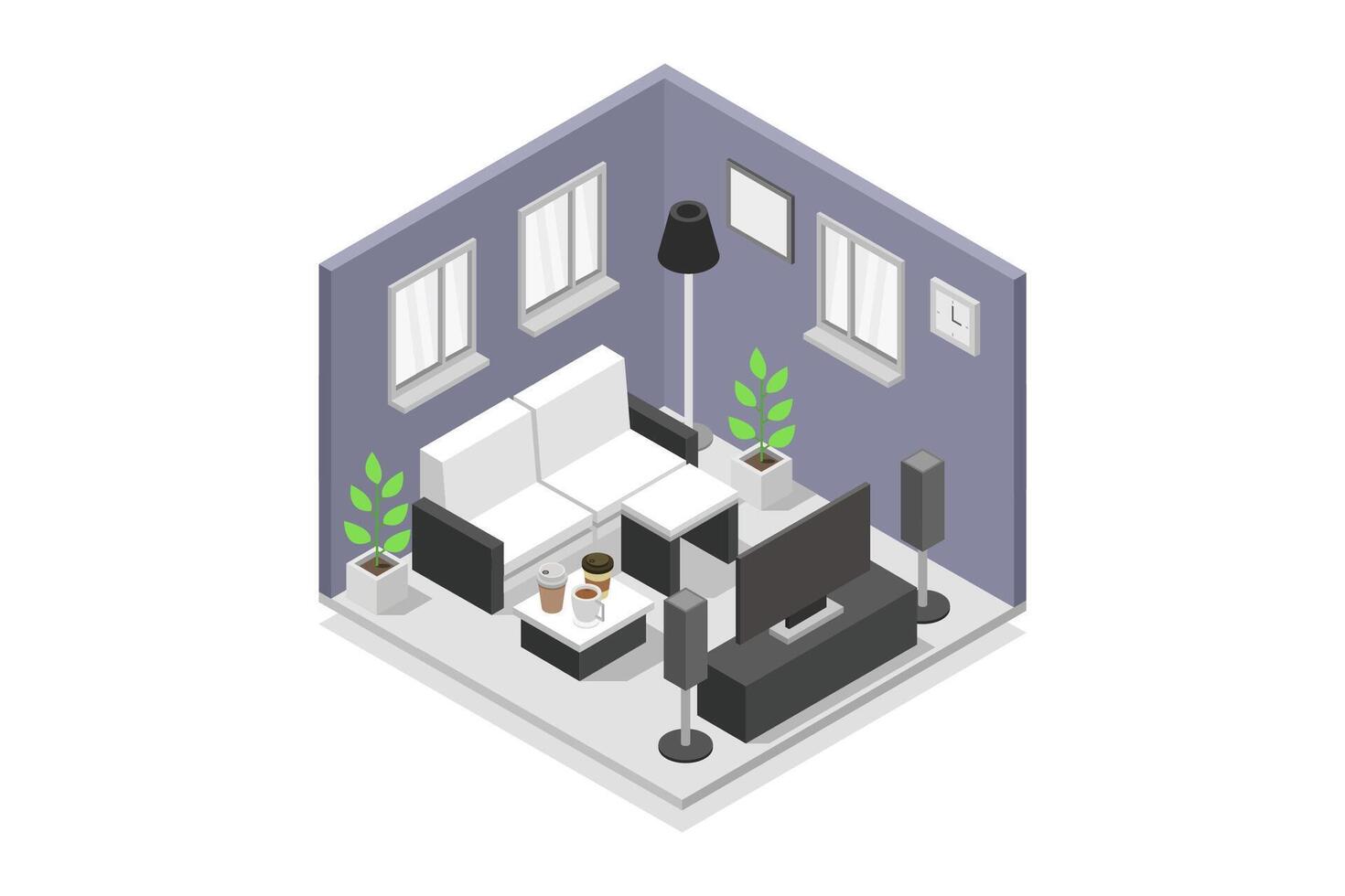Isometric living room illustrated on white background vector